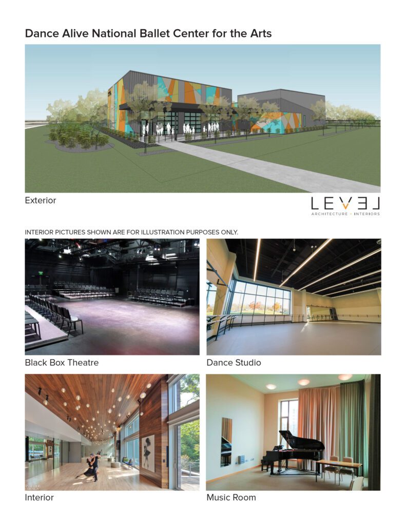 Architectural rendering of exterior of Dance Alive's future building